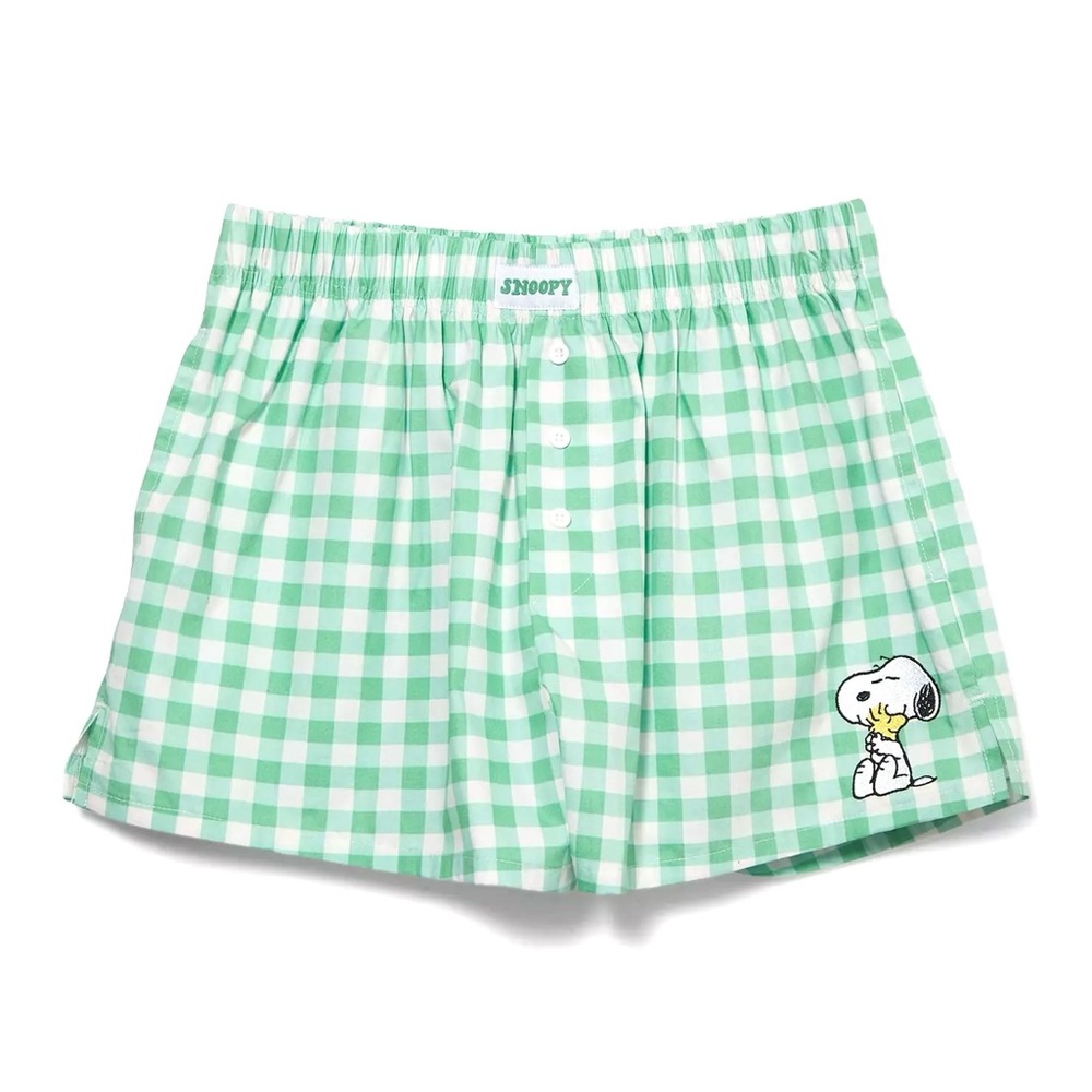 Snoopy Green/White Gingham Boxer Shorts XL